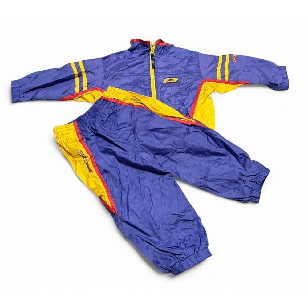 Vintage Reebok Kids Tracksuit Windbreaker Jacket Pants Set Size 2T Purple